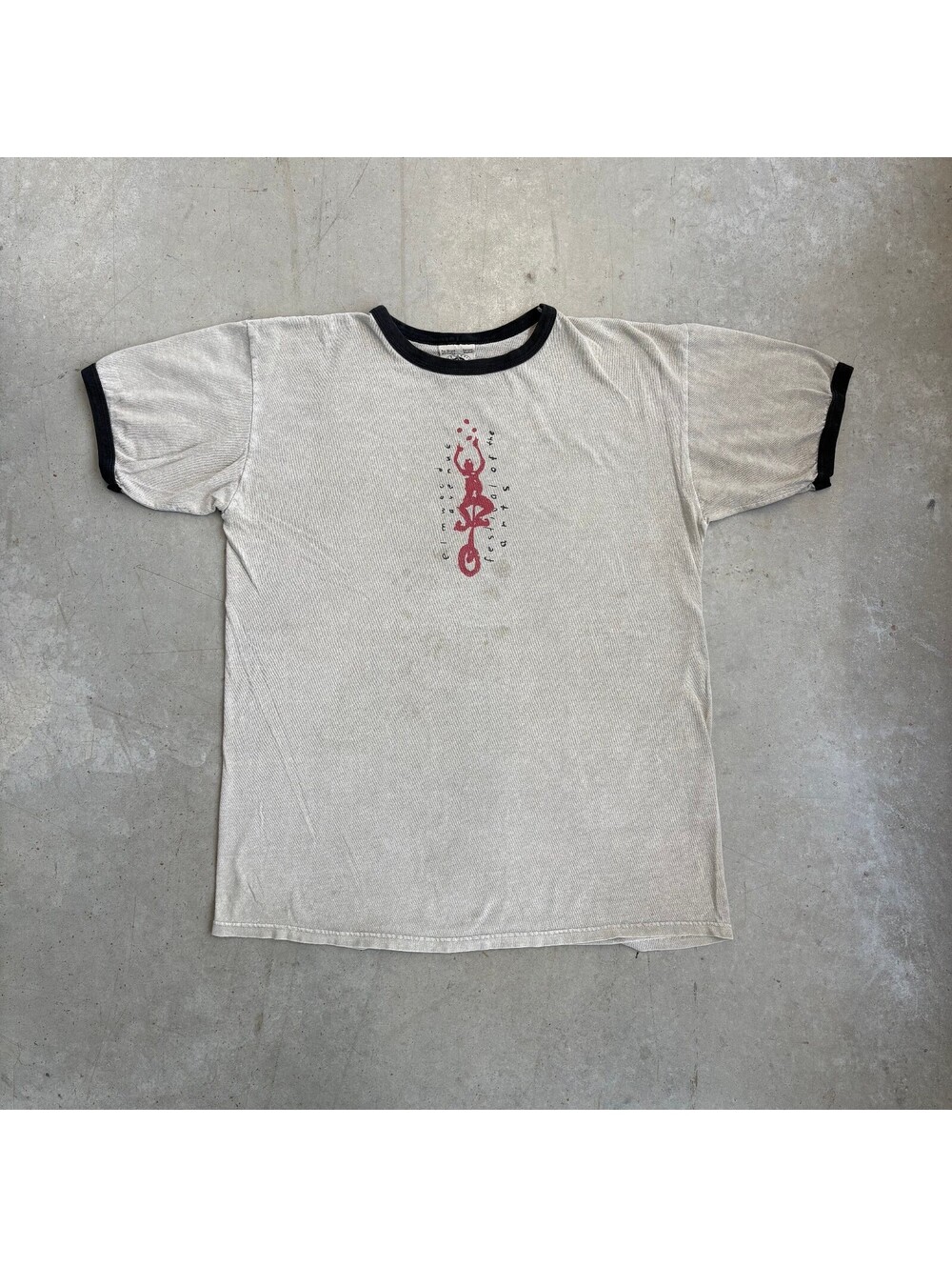 Vintage 2000s Elmwood Avenue Festival Flawed Ringer T-Shirt Medium Beige